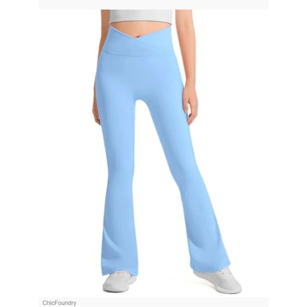 Yogalicious Girls Lux Florence Foldover Flare Pants Blue Size L 12 Activewear